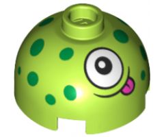 Brick, Round 2 x 2 Dome Top with Green Dots, White Eye and Dark Pink Tongue Pattern