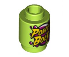 Brick, Round 1 x 1 with Bright Light Yellow 'POWER BOLT' and Magenta Bubbles Pattern
