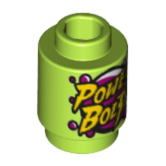 Brick, Round 1 x 1 with Bright Light Yellow 'POWER BOLT' and Magenta Bubbles Pattern