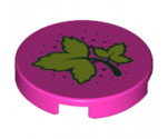 Tile, Round 2 x 2 with Bottom Stud Holder with Ivy Leaves and Dark Pink Dots Pattern