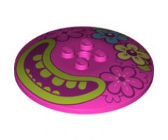 Dish 6 x 6 Inverted (Radar) - Solid Studs with 4 Flowers and Large Magenta Mouth, Lime Lips and Teeth Pattern