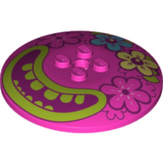 Dish 6 x 6 Inverted (Radar) - Solid Studs with 4 Flowers and Large Magenta Mouth, Lime Lips and Teeth Pattern