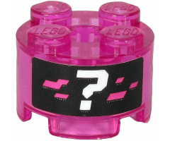 Brick, Round 2 x 2 with Axle Hole with White Question Mark and Dark Pink Pixels Pattern (Sticker) - Set 71710
