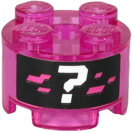 Brick, Round 2 x 2 with Axle Hole with White Question Mark and Dark Pink Pixels Pattern (Sticker) - Set 71710