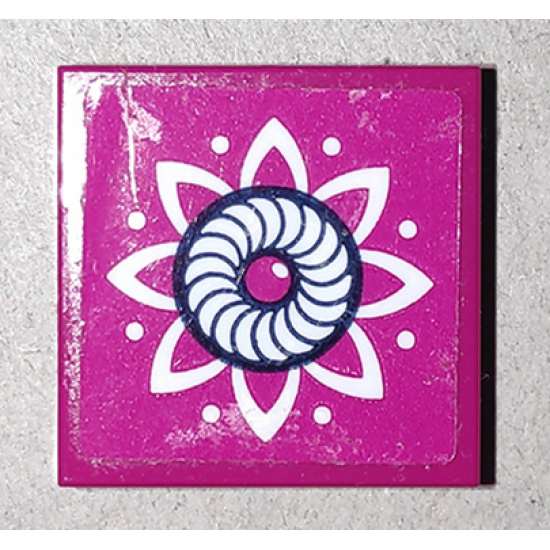 Tile, Modified 2 x 2 Inverted with White Flower Petals and Dots Pattern (Sticker) - 41173