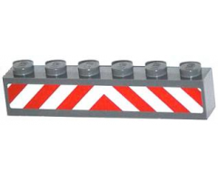 Brick 1 x 6 with Red and White Danger Stripes Pattern (Sticker) - Set 60061