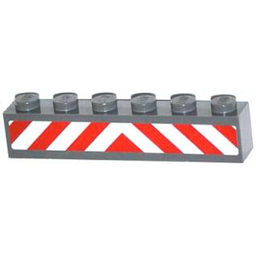 Brick 1 x 6 with Red and White Danger Stripes Pattern (Sticker) - Set 60061