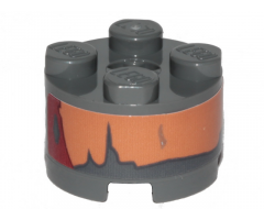 Brick, Round 2 x 2 with Axle Hole with SW Landspeeder Nougat and Dark Red Peeling Paint Pattern (Sticker) - Set 75271