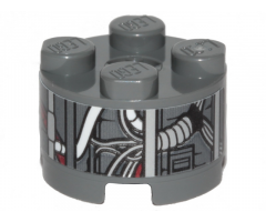 Brick, Round 2 x 2 with Axle Hole with SW Landspeeder Pipes and Circuitry Pattern (Sticker) - Set 75271