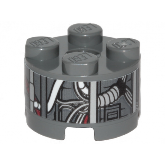 Brick, Round 2 x 2 with Axle Hole with SW Landspeeder Pipes and Circuitry Pattern (Sticker) - Set 75271