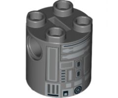 Brick, Round 2 x 2 x 2 Robot Body with Silver Lines Pattern (R3-S1, R2-BHD)
