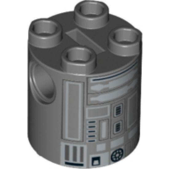 Brick, Round 2 x 2 x 2 Robot Body with Silver Lines Pattern (R3-S1, R2-BHD)