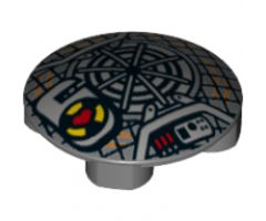 Plate, Round 2 x 2 with Rounded Bottom and Grid, Black and Orange Concentric Circles and Red Heart (Proton Pack) Pattern
