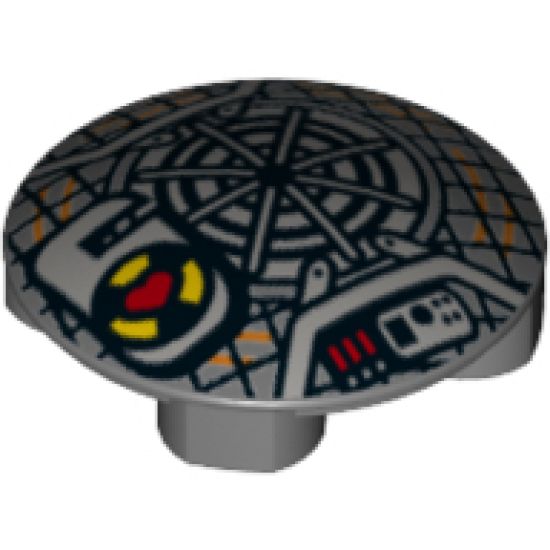 Plate, Round 2 x 2 with Rounded Bottom and Grid, Black and Orange Concentric Circles and Red Heart (Proton Pack) Pattern