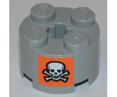 Brick, Round 2 x 2 with Axle Hole with Skull and Crossbones on Orange Background Pattern on Both Sides (Stickers) - Set 8198