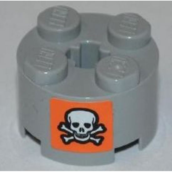 Brick, Round 2 x 2 with Axle Hole with Skull and Crossbones on Orange Background Pattern on Both Sides (Stickers) - Set 8198