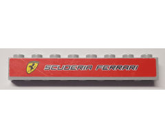 Brick 1 x 8 with Ferrari Logo and Black 'SCUDERIA FERRARI' on Red Background Pattern (Sticker) - Set 8155