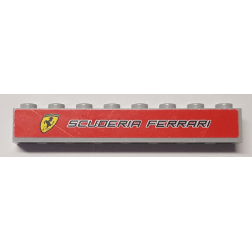 Brick 1 x 8 with Ferrari Logo and Black 'SCUDERIA FERRARI' on Red Background Pattern (Sticker) - Set 8155