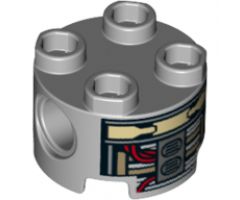 Brick, Round 2 x 2 with Pin Holes with Dark Tan, Red and Silver Robot Pattern (R1-J5)