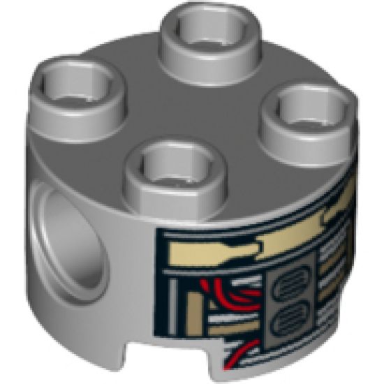 Brick, Round 2 x 2 with Pin Holes with Dark Tan, Red and Silver Robot Pattern (R1-J5)