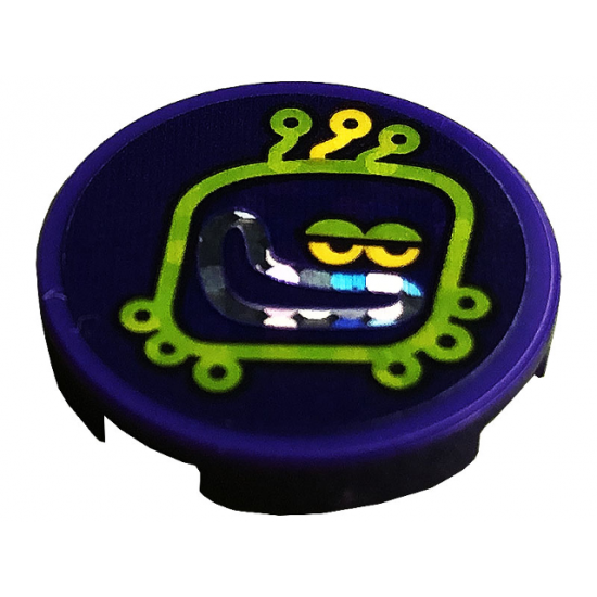 Tile, Round 2 x 2 with Bottom Stud Holder with Lime Alien Head with Antennae (Techno Beat Drop Button) Pattern (Sticker) - Set 41250