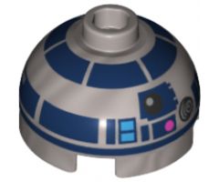Brick, Round 2 x 2 Dome Top with Dark Pink Dots, Large Receptor and Dark Blue Pattern (R2-D2)