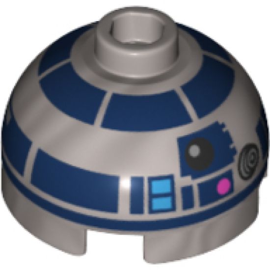 Brick, Round 2 x 2 Dome Top with Dark Pink Dots, Large Receptor and Dark Blue Pattern (R2-D2)