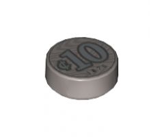 Tile, Round 1 x 1 with Silver Coin Money with Cent Symbol, '10' and '1875' Pattern