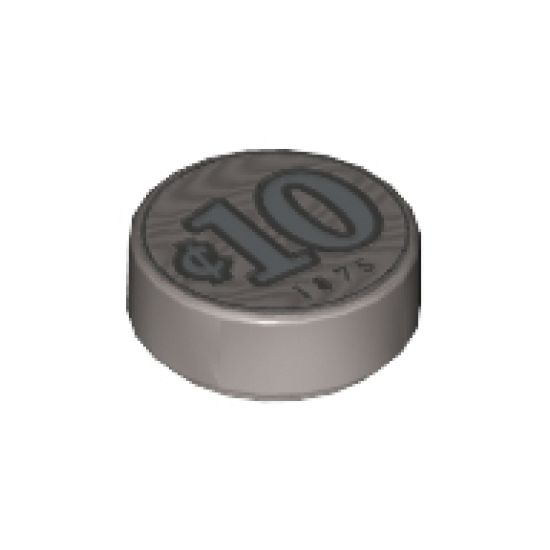 Tile, Round 1 x 1 with Silver Coin Money with Cent Symbol, '10' and '1875' Pattern