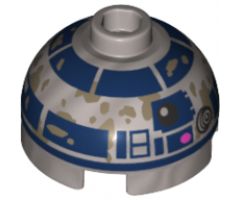 Brick, Round 2 x 2 Dome Top with Lavender Dots and Dark Blue with Dark Tan Dirt Stains Pattern (R2-D2)