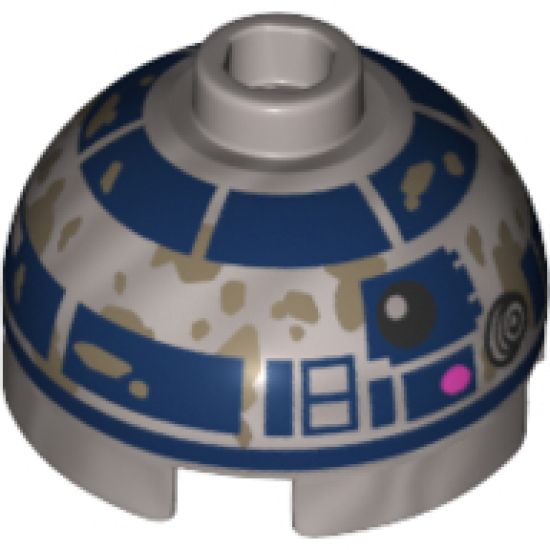 Brick, Round 2 x 2 Dome Top with Lavender Dots and Dark Blue with Dark Tan Dirt Stains Pattern (R2-D2)