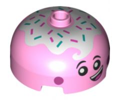 Brick, Round 3 x 3 x 1 1/3 Dome Top - Open Stud with Face with Smile, Eyes with Pupils, Pink Cheeks and Topping Pattern