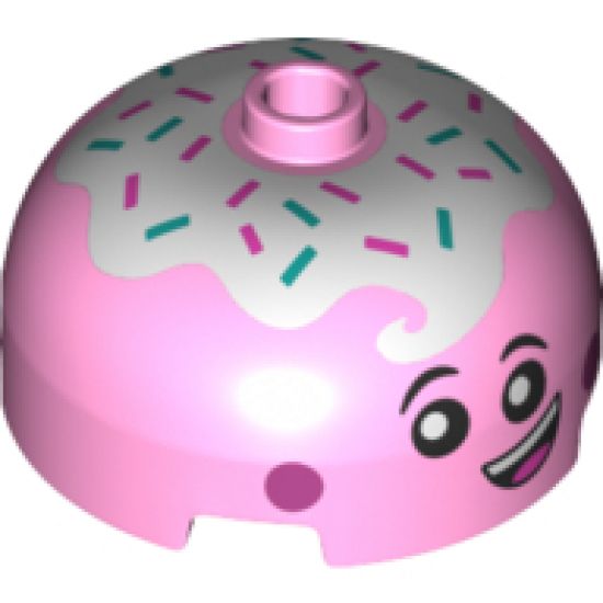 Brick, Round 3 x 3 x 1 1/3 Dome Top - Open Stud with Face with Smile, Eyes with Pupils, Pink Cheeks and Topping Pattern