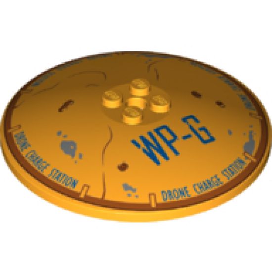 Dish 8 x 8 Inverted (Radar) with Dark Blue 'WP-G' and 'DRONE CHARGE STATION', Dark Orange Rim, Dirt and Rust Spots Pattern