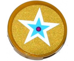Tile, Round 2 x 2 with Bottom Stud Holder with White and Medium Blue Star with Magenta Center on Gold Background Pattern (Sticker) - Set 41104