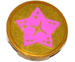 Tile, Round 2 x 2 with Bottom Stud Holder with Medium Lavender Star on Gold Background Pattern (Sticker) - Set 41063