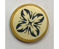 Tile, Round 2 x 2 with Bottom Stud Holder with Cushion with Dark Blue Trim and Button on Pearl Gold Background Pattern (Sticker) - Set 41154