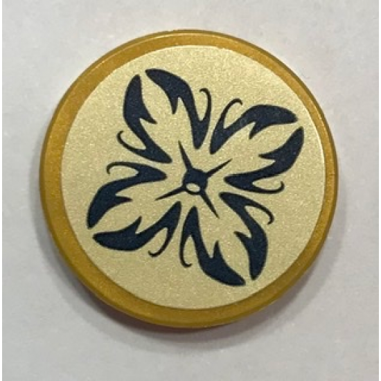 Tile, Round 2 x 2 with Bottom Stud Holder with Cushion with Dark Blue Trim and Button on Pearl Gold Background Pattern (Sticker) - Set 41154