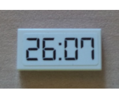 Tile 1 x 2 with Black '26:07' Digital Clock Pattern (Sticker) - Set 8423