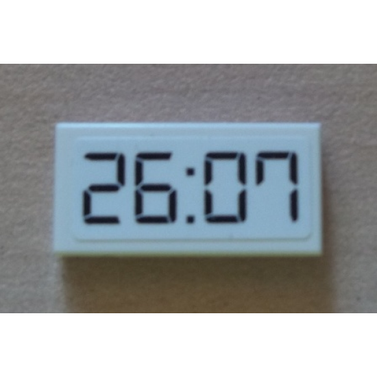 Tile 1 x 2 with Black '26:07' Digital Clock Pattern (Sticker) - Set 8423