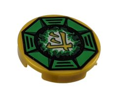 Tile, Round 2 x 2 with Bottom Stud Holder with Airjitzu Lightning Symbol in Green Octagon Pattern