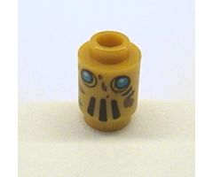 Brick, Round 1 x 1 with Robot Face with Dark Azure Eyes, Black Vents and Reddish Brown Splotches Pattern (Tai-D)