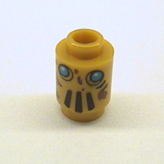 Brick, Round 1 x 1 with Robot Face with Dark Azure Eyes, Black Vents and Reddish Brown Splotches Pattern (Tai-D)
