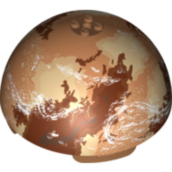 Cylinder Hemisphere 11 x 11, Studs on Top with Tatooine Dark Red / Dark Tan / White Planet Pattern (9675)
