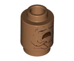 Brick, Round 1 x 1 with Reddish Brown Mandrake Face and Open Mouth Pattern
