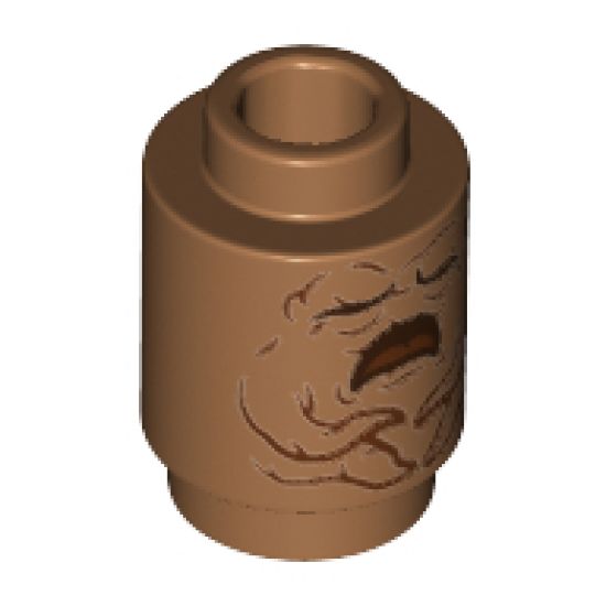 Brick, Round 1 x 1 with Reddish Brown Mandrake Face and Open Mouth Pattern