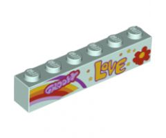 Brick 1 x 6 with 'GROOVY', 'LOVE', Rainbow and Flower Pattern