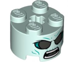 Brick, Round 2 x 2 with Axle Hole with Large Pearl Dark Gray Eyes, Dark Turquoise Contour Lines and Open Mouth with White Teeth Pattern