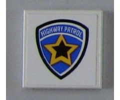Tile 2 x 2 with Highway Patrol Logo Yellow Star Pattern (Sticker) - Sets 6111 / 8665