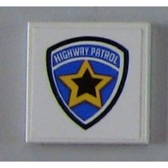 Tile 2 x 2 with Highway Patrol Logo Yellow Star Pattern (Sticker) - Sets 6111 / 8665